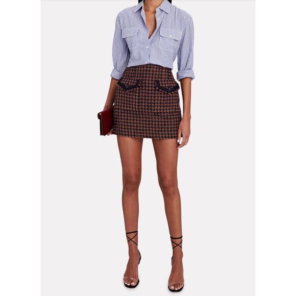 Veronica Beard Andriel Houndstooth Tweed Mini Skirt in Cognac 4 NEW - Picture 1 of 5